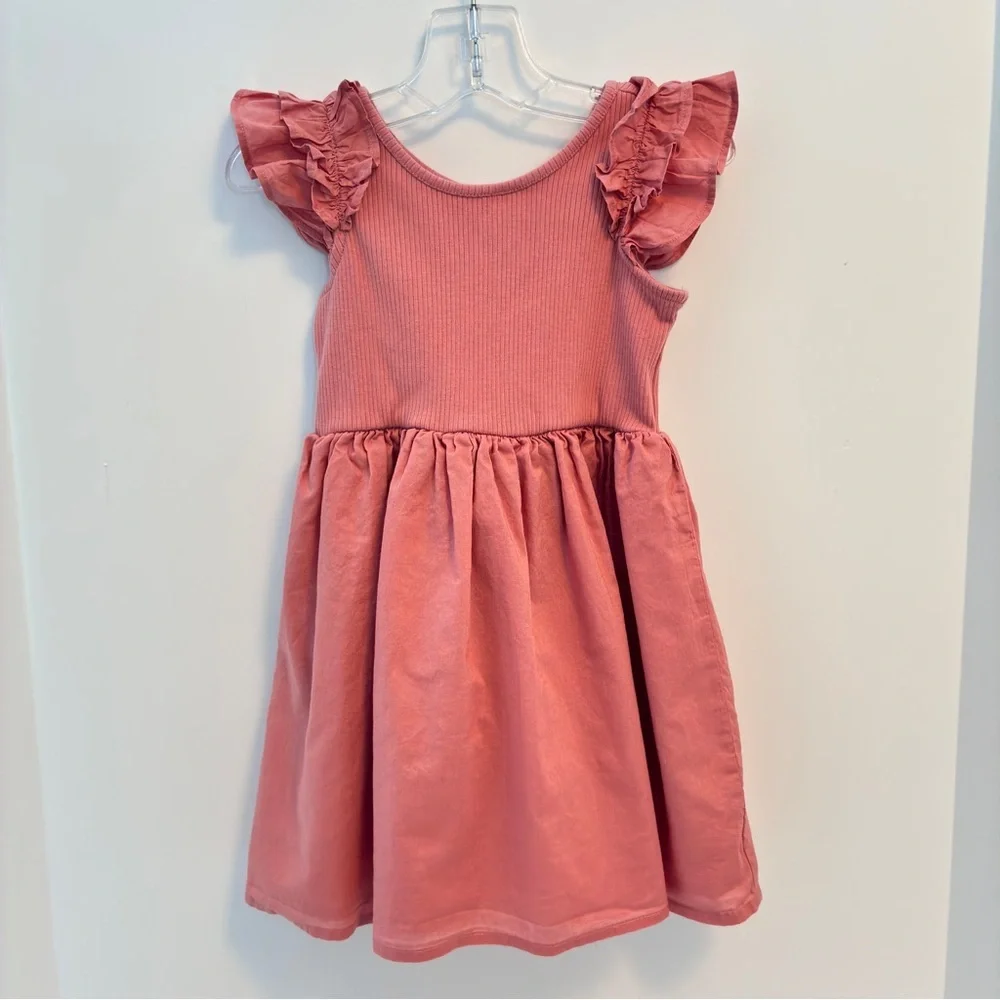 Janie and Jack Toddler Girl's Ribbed Ruffle Sleeve Dress Desert Pink Size 3T